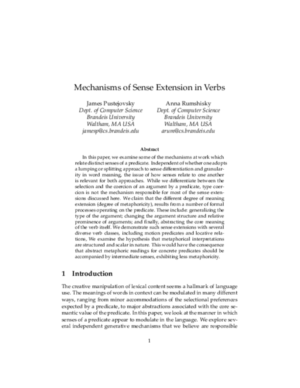 (PDF) Mechanisms of Sense Extension in Verbs