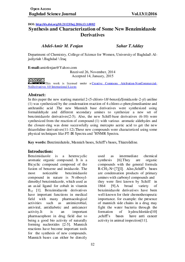 (PDF) Synthesis and Characterization of Some New Benzimidazole Derivatives