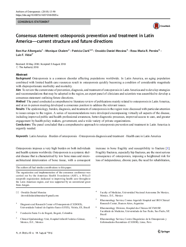 (PDF) Consensus statement: osteoporosis prevention and treatment in ...