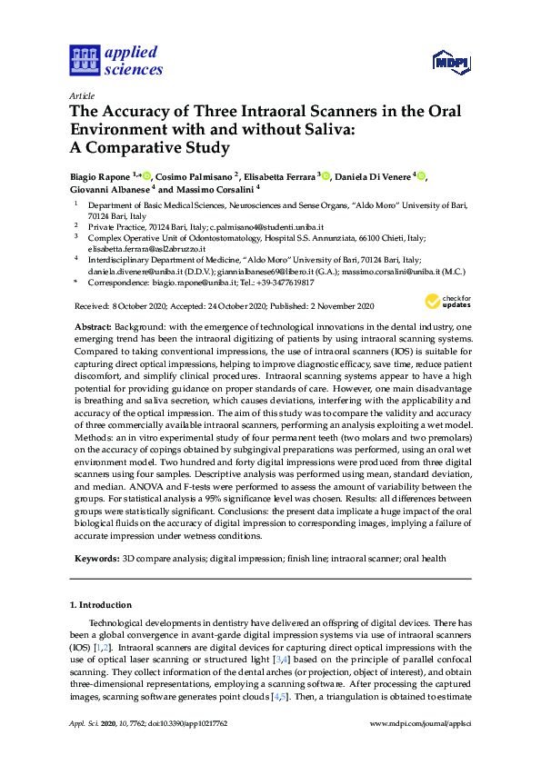 (PDF) The Accuracy of Three Intraoral Scanners in the Oral Environment ...