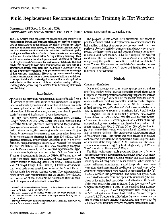 (PDF) Fluid replacement recommendations for training in hot weather