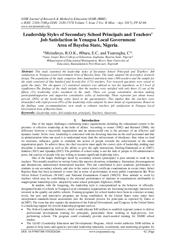 (PDF) Leadership Styles of Secondary School Principals for School ...