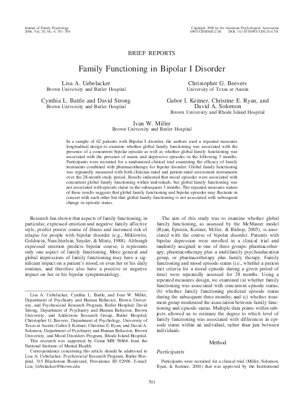 (PDF) Family functioning in bipolar I disorder
