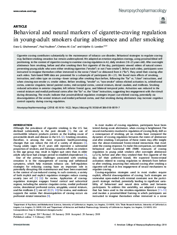 (PDF) Behavioral and neural markers of cigarette-craving regulation in ...