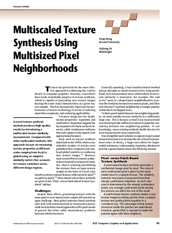(PDF) Multiscaled Texture Synthesis Using Multisized Pixel Neighborhoods