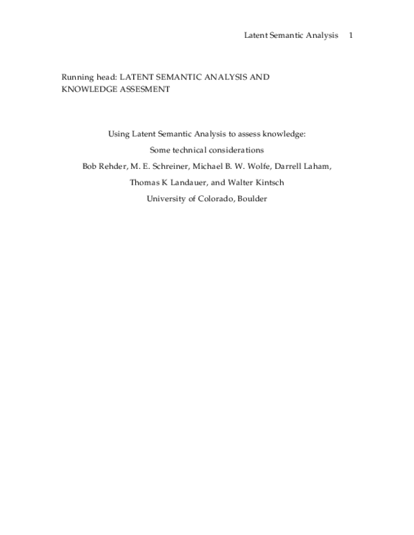 (PDF) Using Latent Semantic Analysis To Assess Knowledge: Some ...
