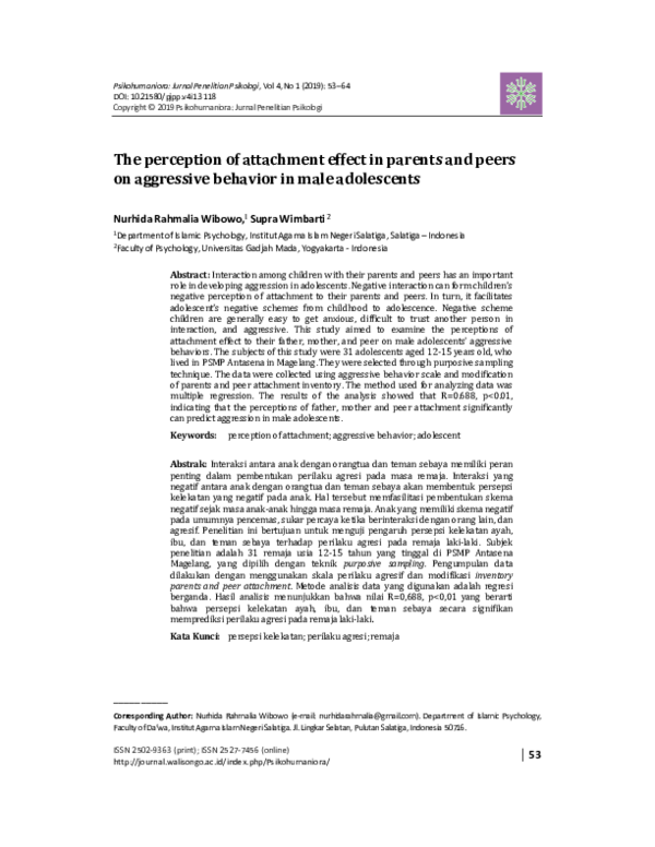 (PDF) The perception of attachment effect in parents and peers on ...