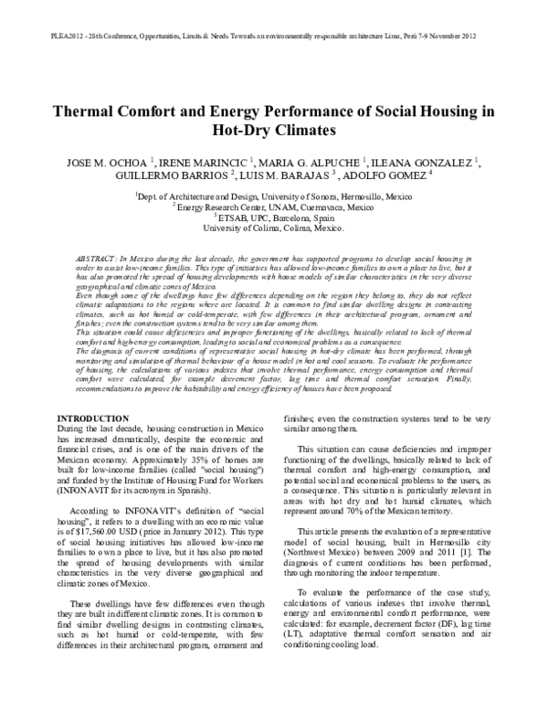 (PDF) Thermal Comfort and Energy Performance of Social Housing in Hot ...
