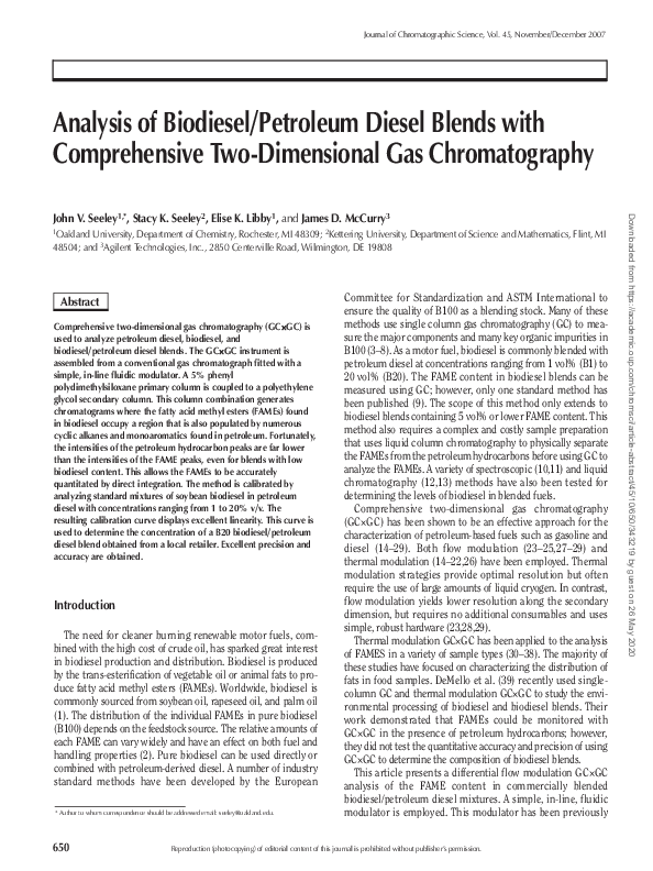 (PDF) Analysis of Biodiesel/Petroleum Diesel Blends with Comprehensive
