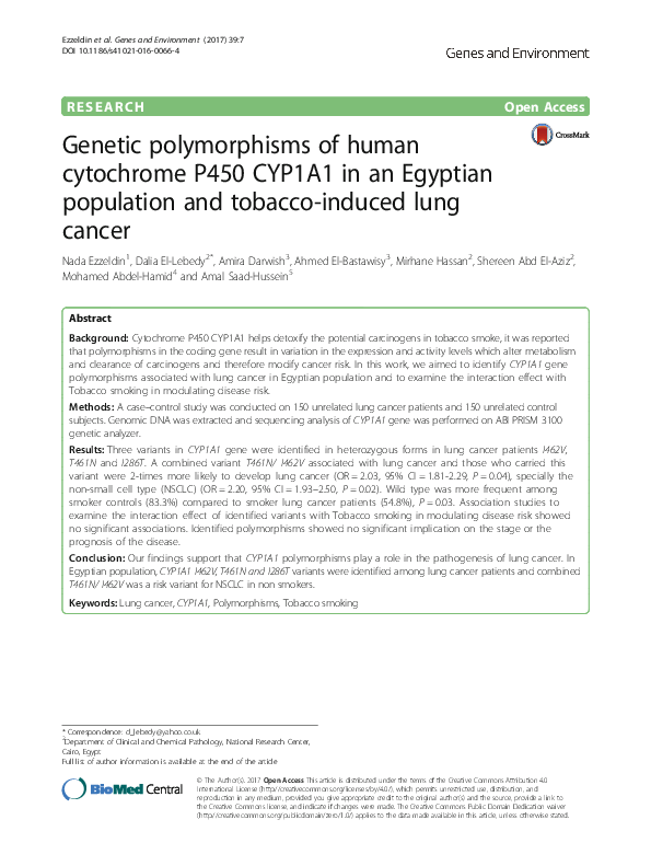 (PDF) Genetic polymorphisms of human cytochrome P450 CYP1A1 in an ...