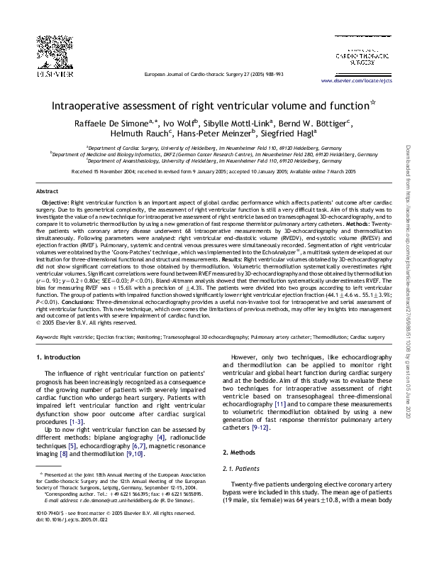 (PDF) Intraoperative assessment of right ventricular volume and function