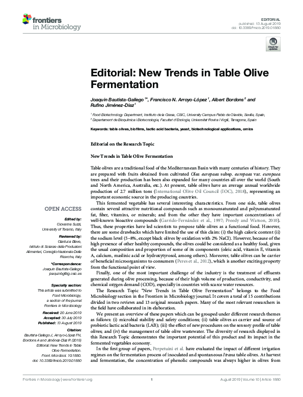 (PDF) Editorial: New Trends in Table Olive Fermentation