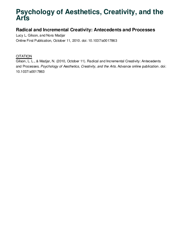 (PDF) Radical and incremental creativity: Antecedents and processes