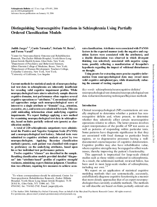 (PDF) Distinguishing Neurocognitive Functions in Schizophrenia Using ...