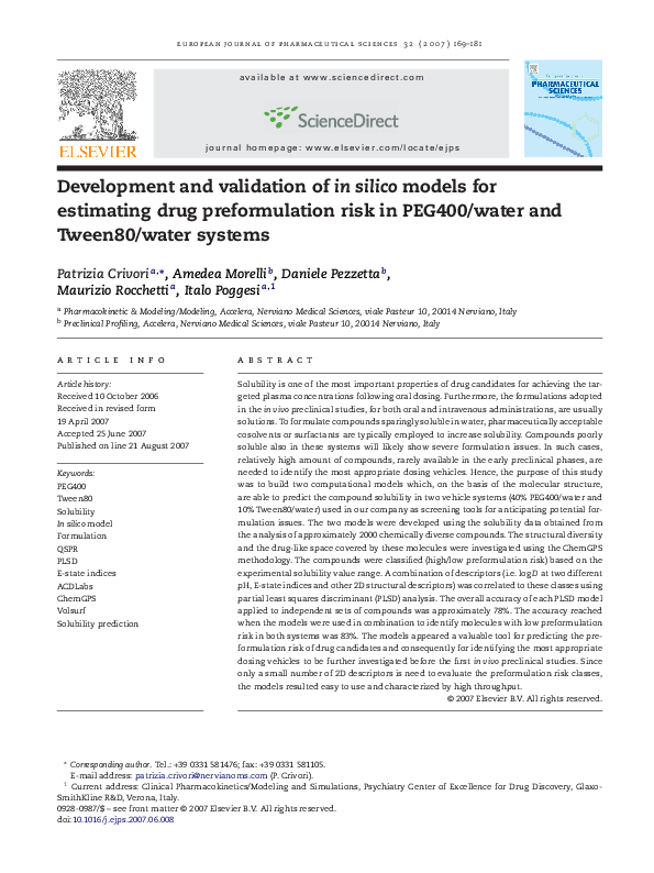 (PDF) Development and validation of in silico models for estimating ...