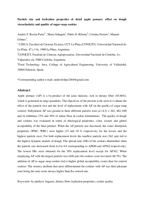 (PDF) Particle Size and Hydration Properties of Dried Apple Pomace ...