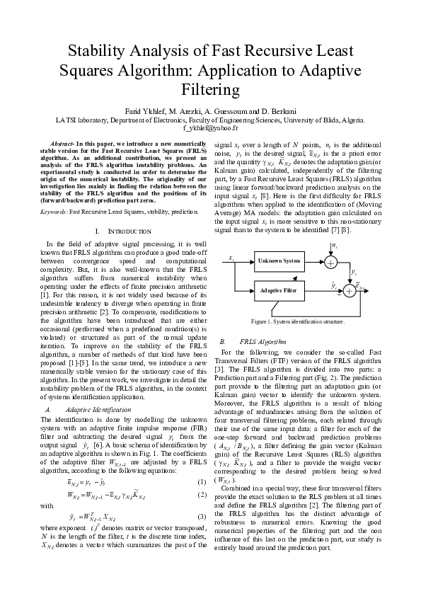 (PDF) Stability Analysis of Fast Recursive Least Squares Algorithm ...