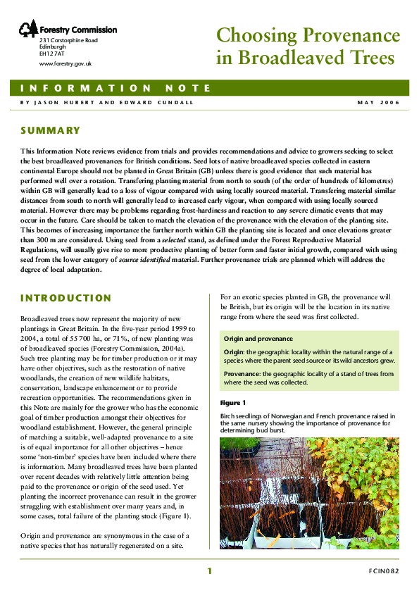 (PDF) NOTE Choosing Provenance in Broadleaved Trees
