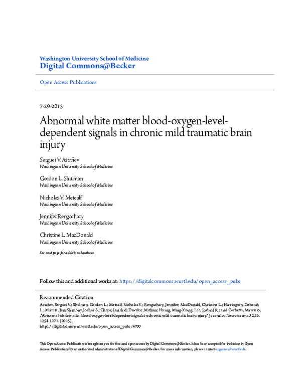 (PDF) Abnormal white matter BOLD signals in chronic mild traumatic ...