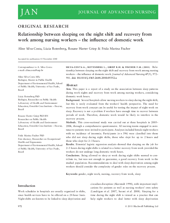 (PDF) Relationship between sleeping on the night shift and recovery ...