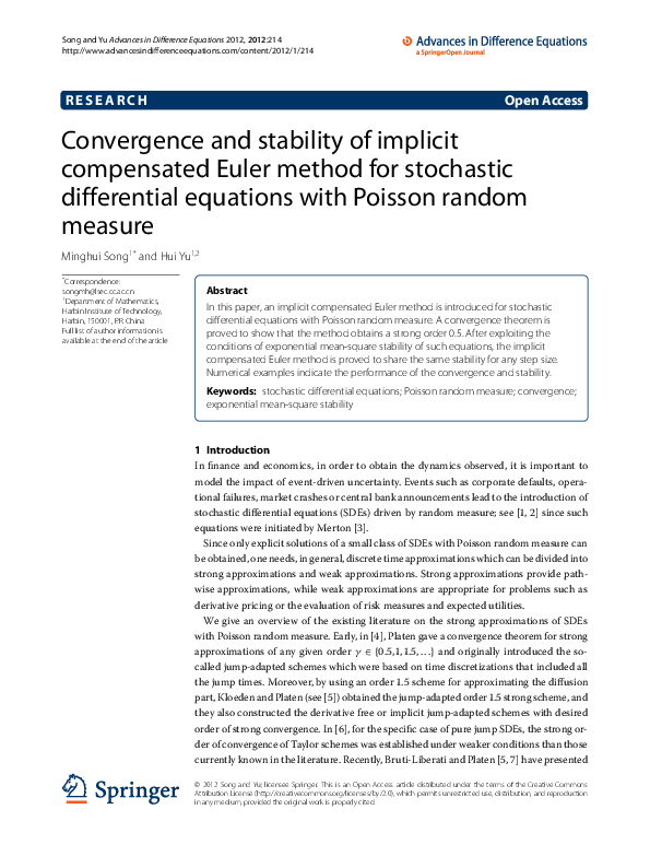 (PDF) Convergence and stability of implicit compensated Euler method ...