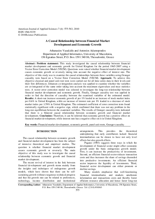 (PDF) A Causal Relationship between Financial Market Development and ...