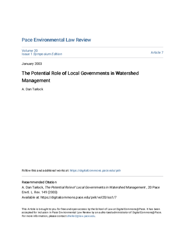 (PDF) The Potential Role of Local Governments in Watershed Management