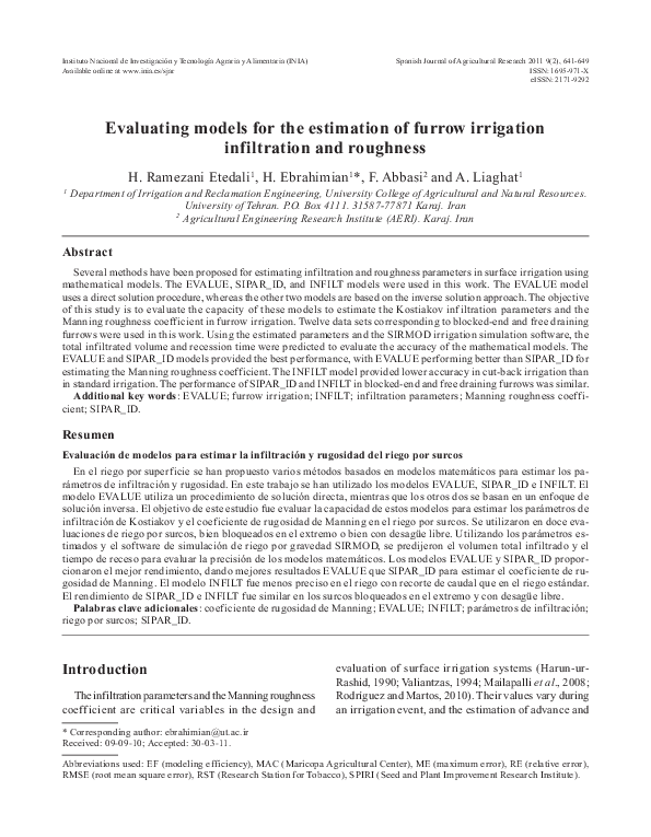 (PDF) Evaluating models for the estimation of furrow irrigation ...