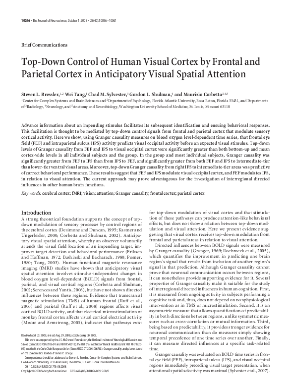 (PDF) Top-Down Control of Human Visual Cortex by Frontal and Parietal ...