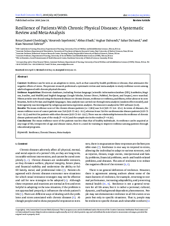 (PDF) Resilience of Patients With Chronic Physical Diseases: A ...