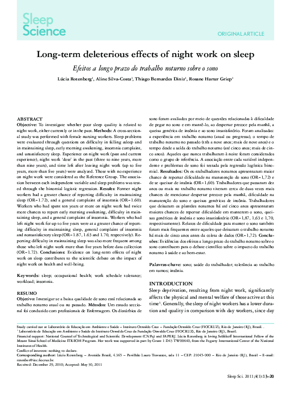 (PDF) Long-term deleterious effects of night work on sleep