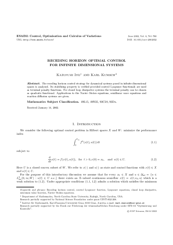 (PDF) Receding horizon optimal control for infinite dimensional systems ...