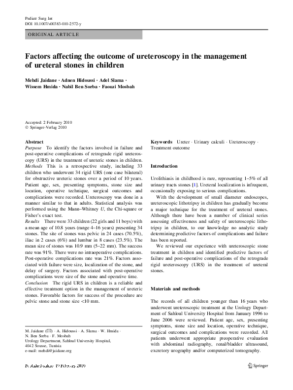 (PDF) Factors affecting the outcome of ureteroscopy in the management ...