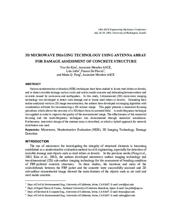 (PDF) 3D Microwave Imaging Technology Using Antenna Array for Damage ...