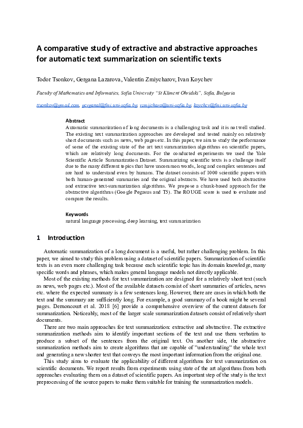 (PDF) A comparative study of extractive and abstractive approaches for ...