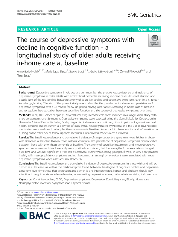 (PDF) The course of depressive symptoms with decline in cognitive ...
