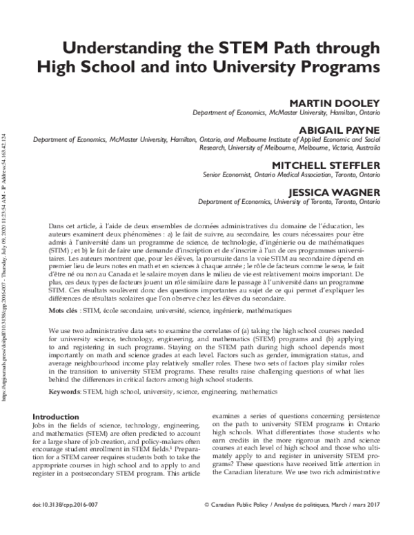 (PDF) Understanding the STEM Path through High School and into ...