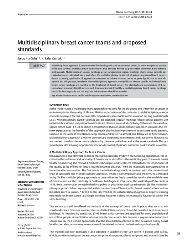 (PDF) Multidisciplinary breast cancer teams and proposed standards