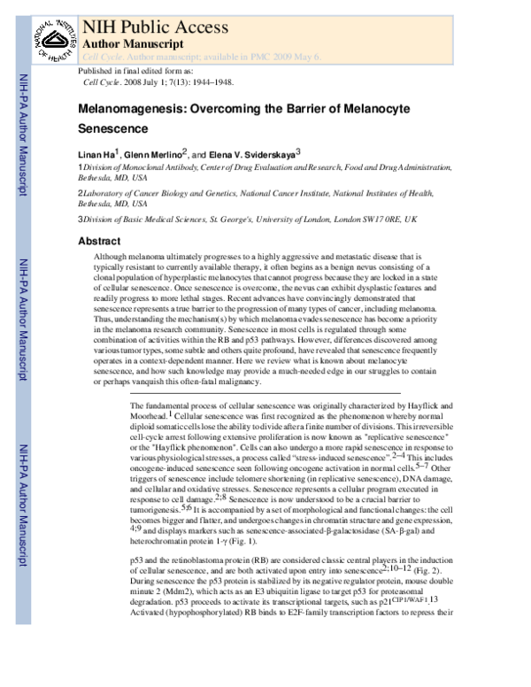 (PDF) Melanomagenesis: overcoming the barrier of melanocyte senescence
