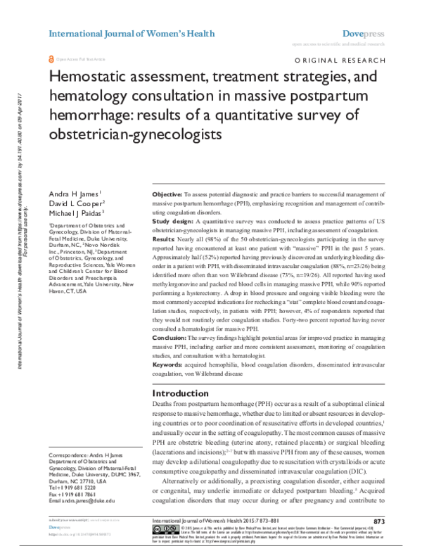 (PDF) Hemostatic assessment, treatment strategies, and hematology ...