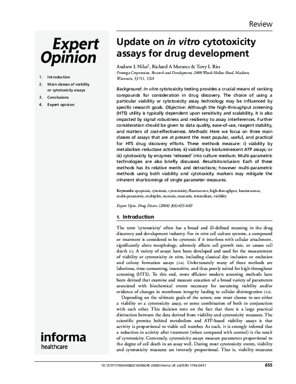(PDF) Update on in vitro cytotoxicity assays for drug development