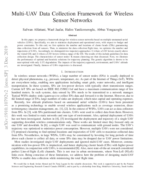 (PDF) Multi-UAV Data Collection Framework for Wireless Sensor Networks