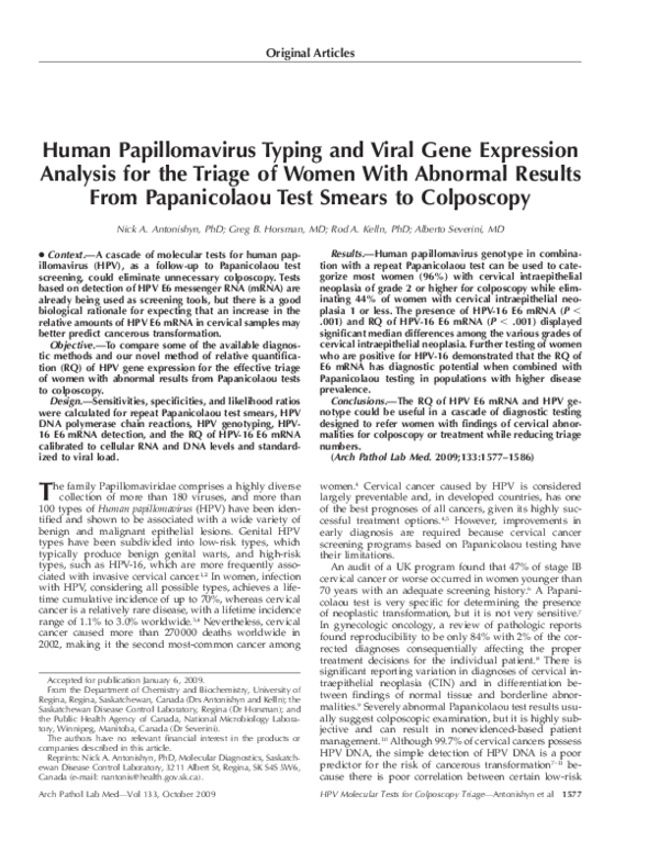 (PDF) Human papillomavirus typing and viral gene expression analysis ...