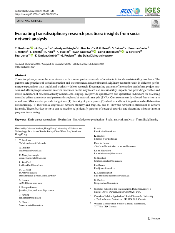 (PDF) Evaluating transdisciplinary research practices: insights from ...