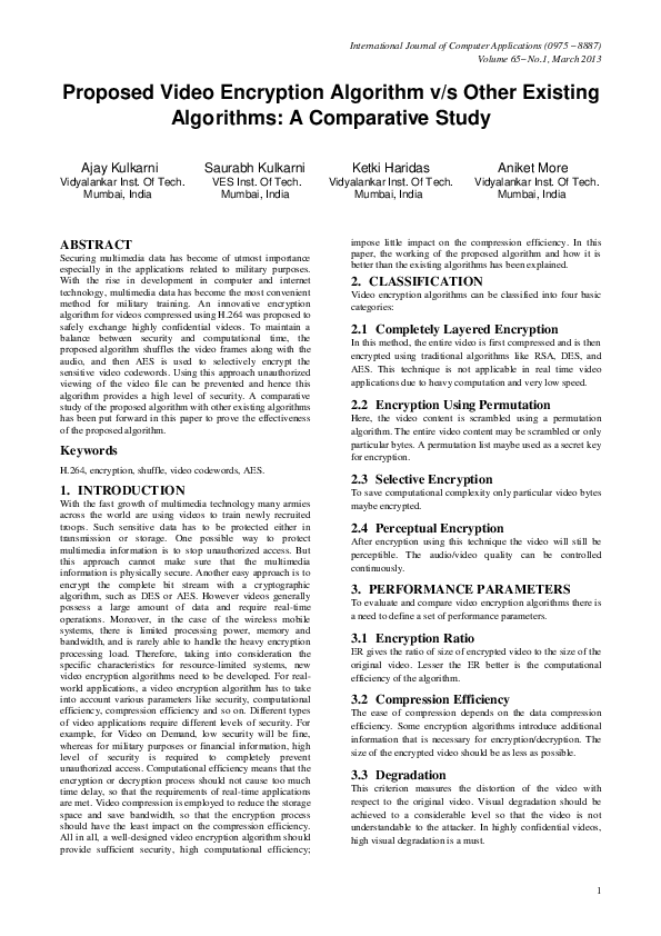 (PDF) Proposed Video Encryption Algorithm v/s Other Existing Algorithms ...