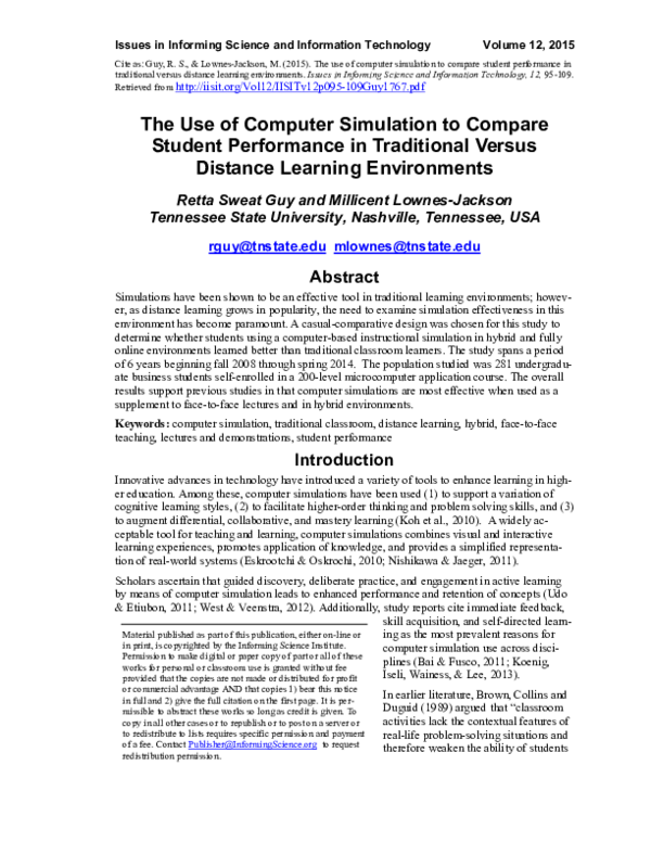 (PDF) The Use of Computer Simulation to Compare Student performance in ...