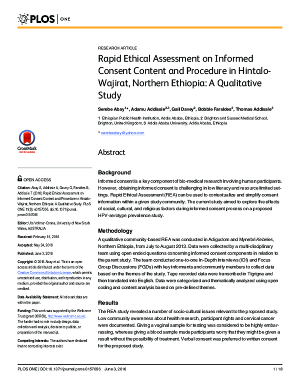 (PDF) Rapid Ethical Assessment on Informed Consent Content and