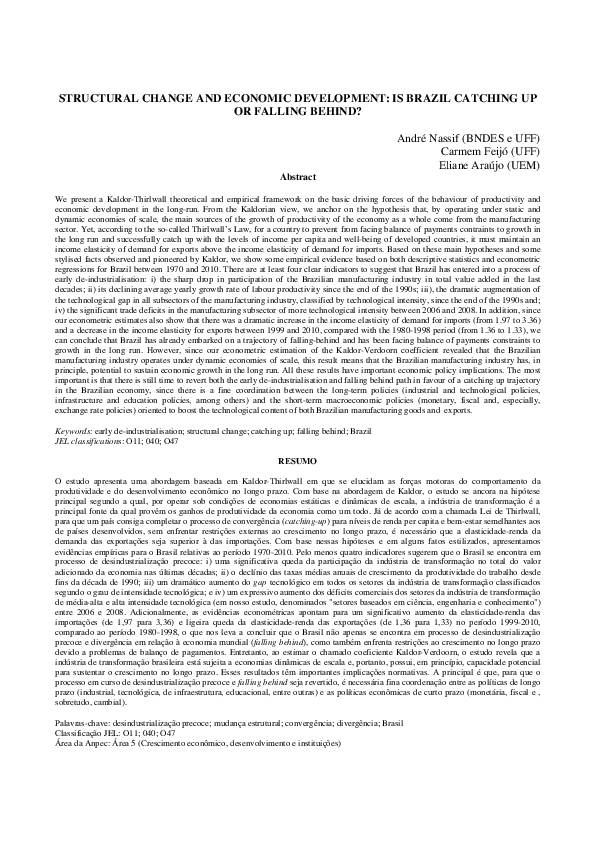 (PDF) Structural change and economic development: is Brazil catching up ...