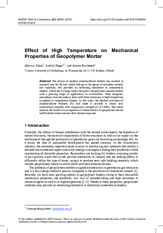 (PDF) Effect of High Temperature on Mechanical Properties of Geopolymer ...