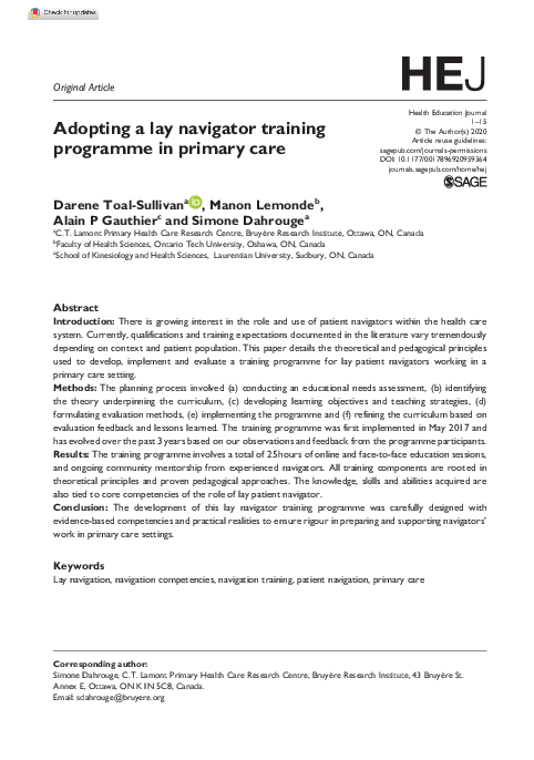 (PDF) Adopting a lay navigator training programme in primary care